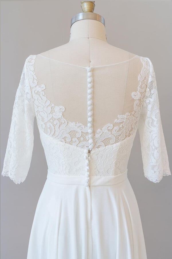 Elegant Long A-line Sweetheart Lace Chiffon Floor Length Wedding Dress