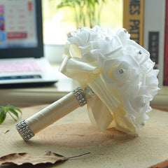 White Silk Wedding Bouquet with Colorful Handles
