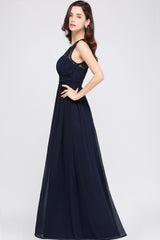 A-line Chiffon Lace Jewel Sleeveless Floor Length Bridesmaid Dress