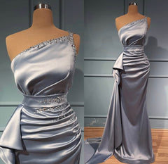Elegant Long Mermaid One Shoulder Satin Glitter Prom Dress