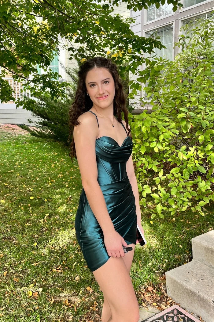 Royal Blue Mermaid Satin Short Backless Homecoming Dress with Side Split