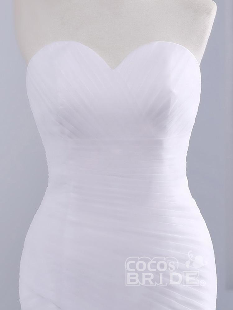 White Long Ruffle Tulle Sweetheart Mermaid Wedding Dresses