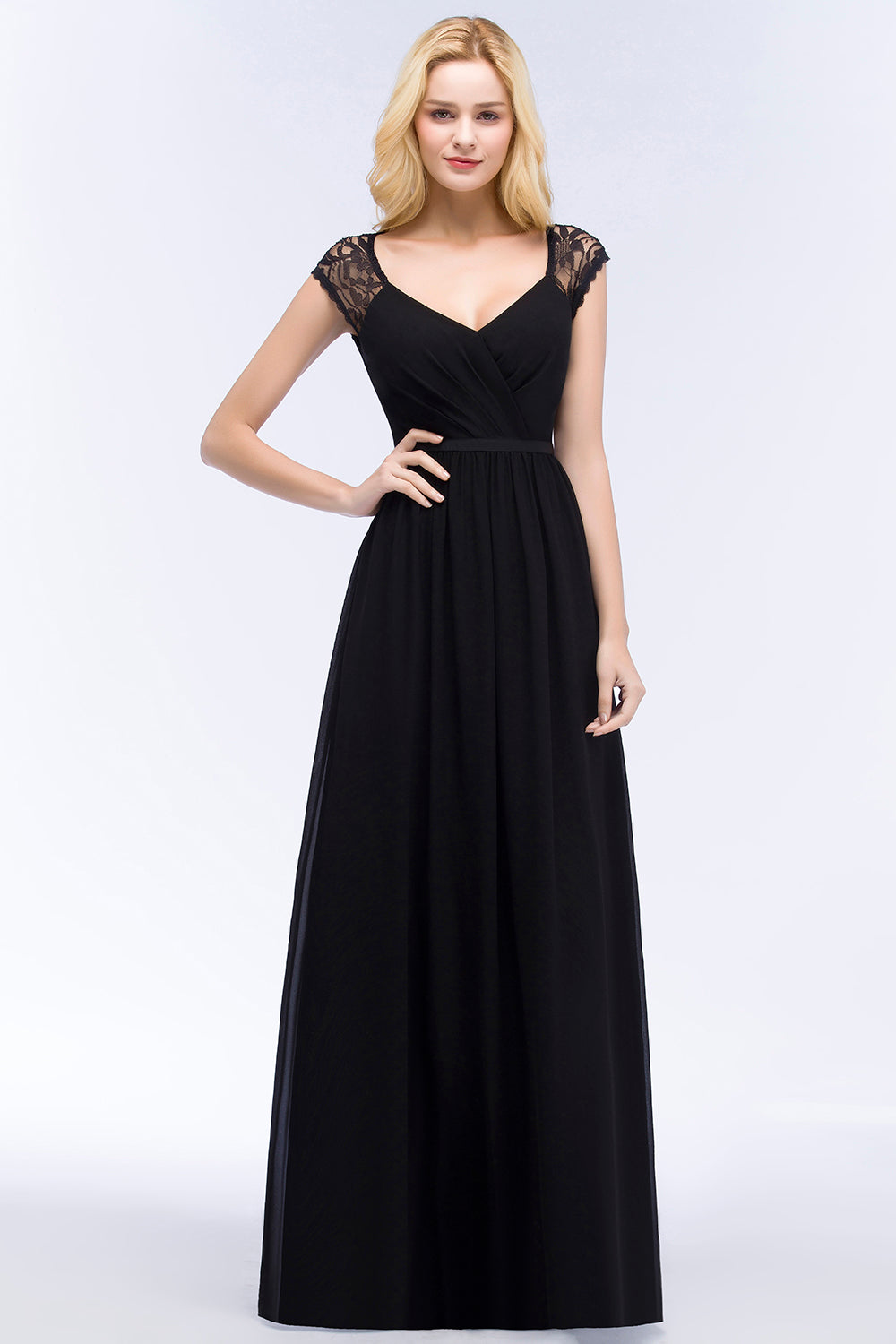 Elegant Mermaid Lace V-Neck Sleeveless Floor Length Bridesmaid Dresses with Sash