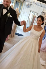 Gorgeous Long A-line Square Neck Sleeveless Backless Wedding Dress
