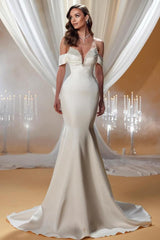 Off The Shoulder Sweetheart Long Mermaid Wedding Dress with Beads