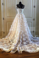 Elegant Sweetheart Lace Long A Line Tulle Wedding Dress