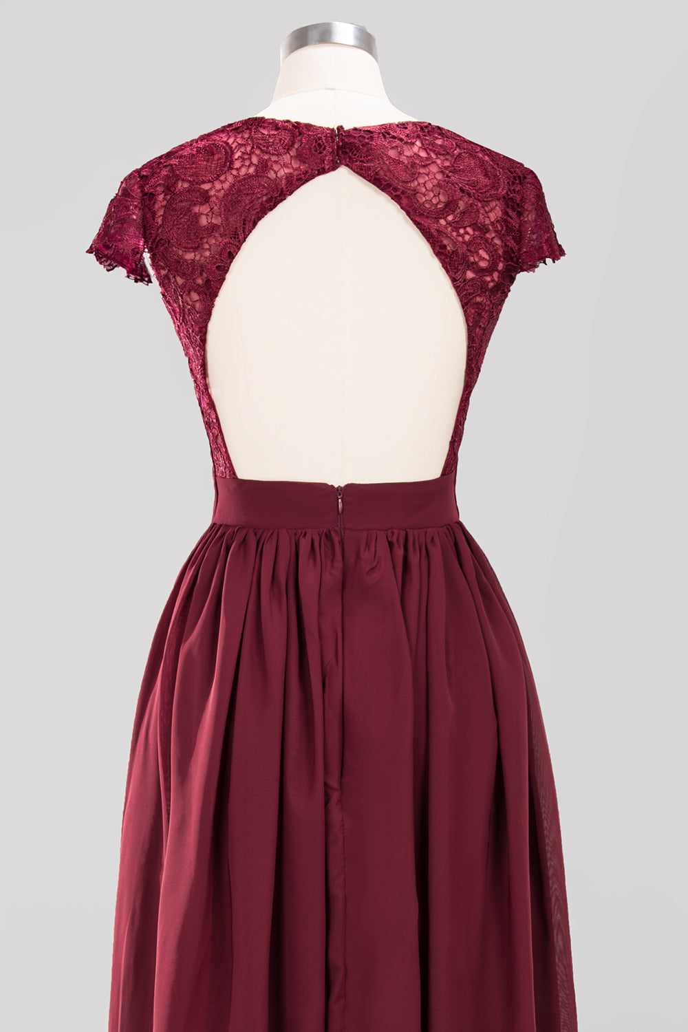 A-line Chiffon Lace V-Neck Sleeveless Floor Length Bridesmaid Dresses with Ruffles