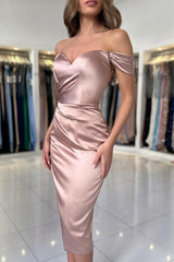 Simple Short Mermaid Off the Shoulder Satin Cocktail Party Dresses