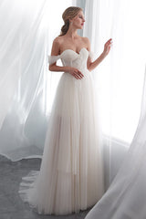 Long Sweetheart Lace-up Tulle Off the Shoulder A-line Wedding Dress