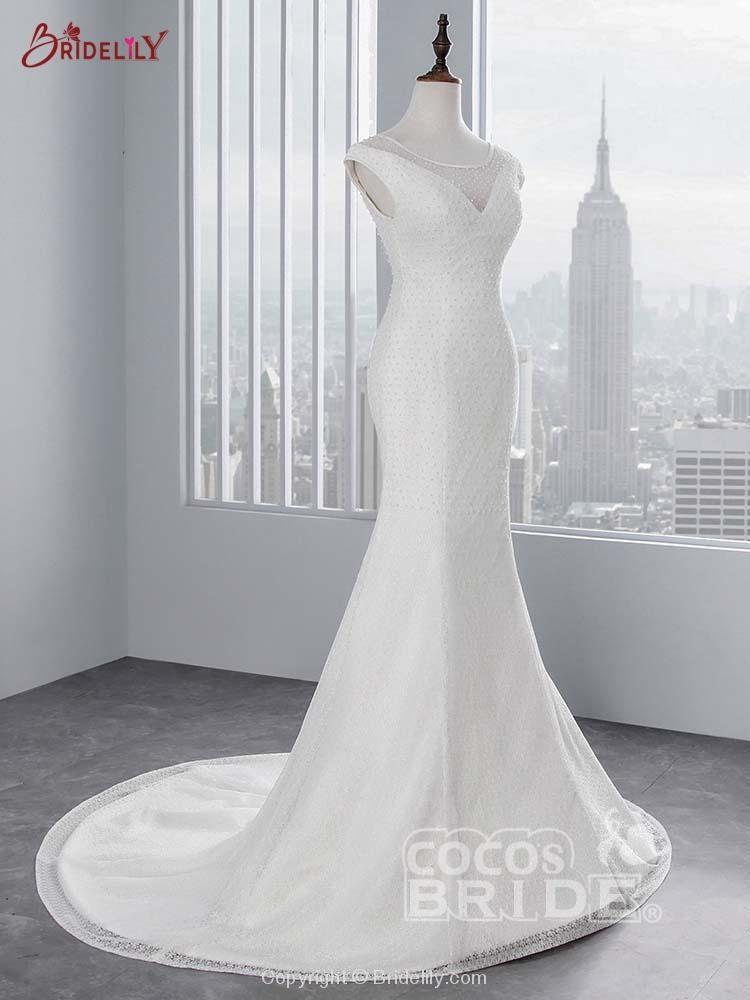 Elegant Long Cap Sleeves Lace-up Mermaid Wedding Dresses