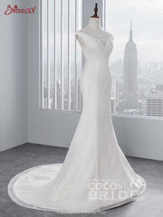 Elegant Long Cap Sleeves Lace-up Mermaid Wedding Dresses