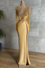 Gorgeous Mermaid Long Sleeves Floor Length Prom Dress with Beads