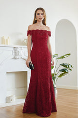 Long Off The Shoulder Floral Lace Mermaid Floor Length Formal Evening Dress