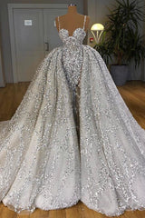 Long Sweetheart Sequins Mermaid Wedding Dress With Ruffles Train