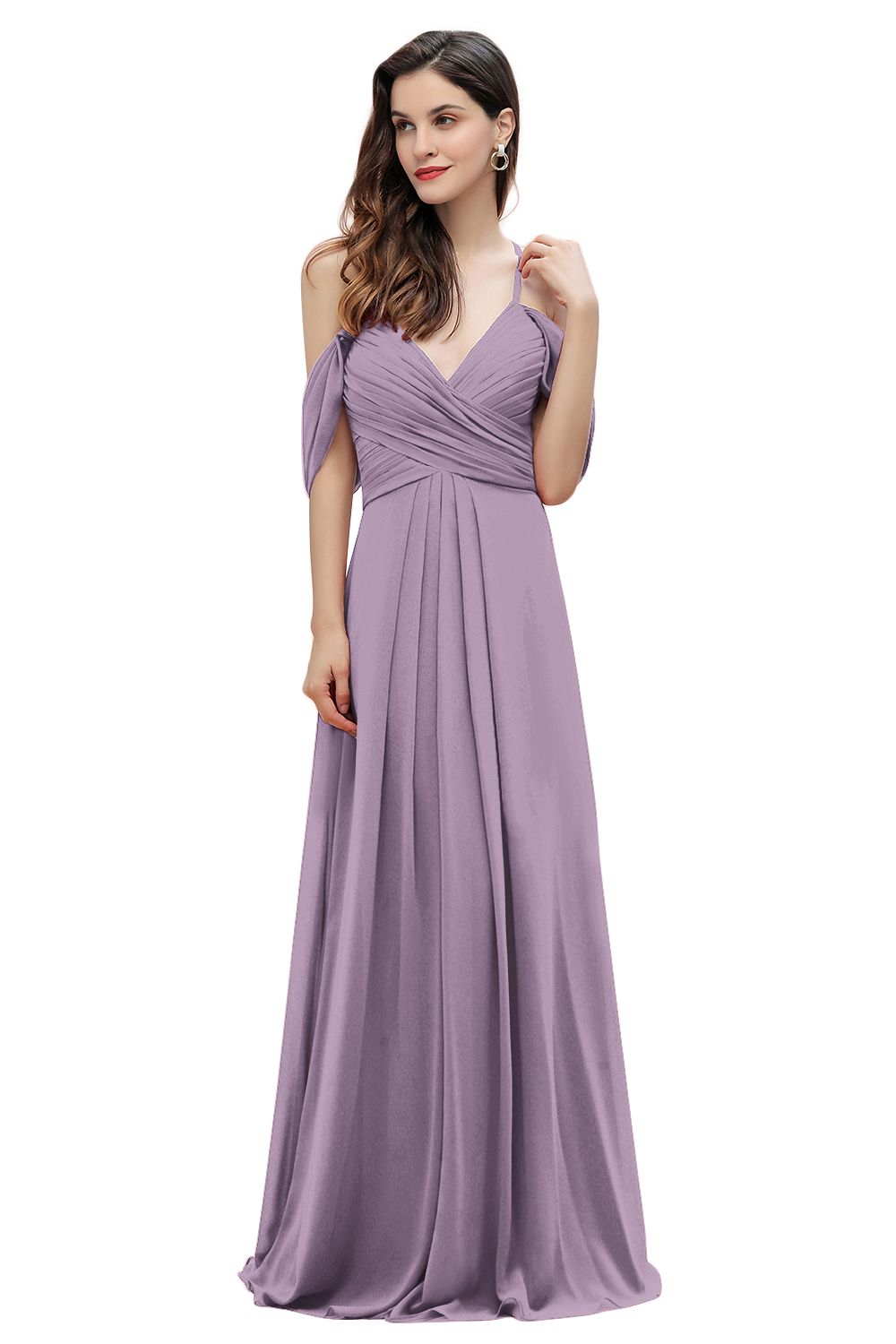 Off the Shoulder A-Line V-neck Chiffon Bridesmaid Dress Floor length Wedding Party Dress