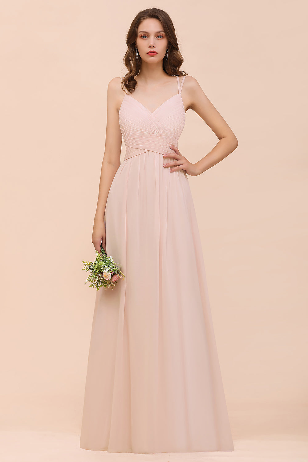 Gorgeous Long A-line Sweetheart Spaghetti Straps Chiffon Backless Bridesmaid Dress