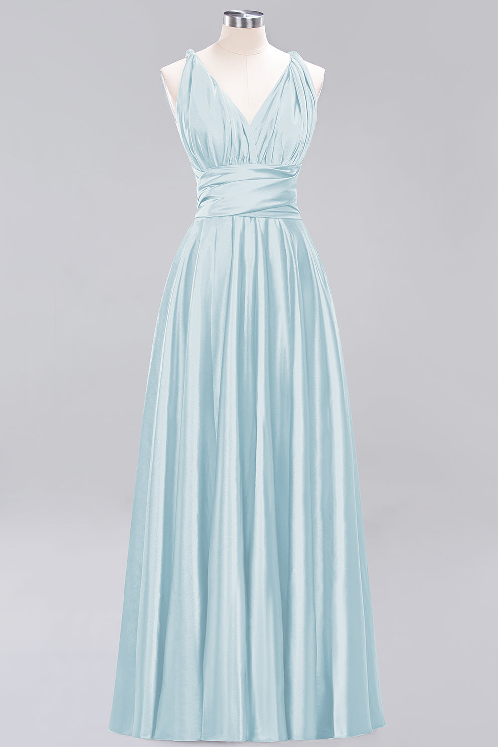 Simple A-Line V-Neck Sleeveless Ruffles Floor Length Bridesmaid Dress