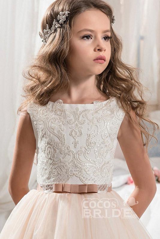 Long Tulle Scoop Neck Sleeveless Ball Gown Flower Girl Dress