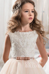 Long Tulle Scoop Neck Sleeveless Ball Gown Flower Girl Dress