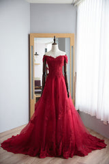 Long Off the Shoulder Floor length A-Line Appliques Lace Prom Dress