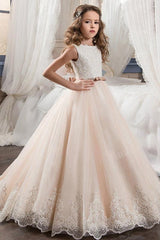 Long Tulle Scoop Neck Sleeveless Ball Gown Flower Girl Dress