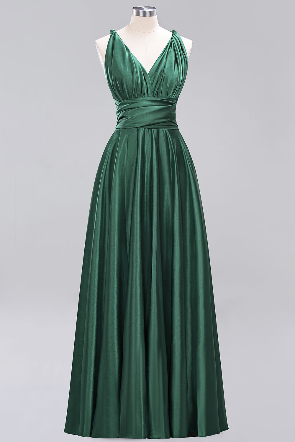 Simple A-Line V-Neck Sleeveless Ruffles Floor Length Bridesmaid Dress