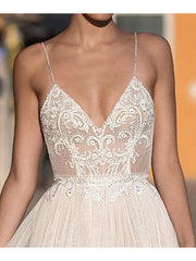 Long A-Line Spaghetti Strap Sleeveless Floor Length Wedding Dresses