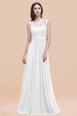 Elegant A-line Chiffon Lace Scoop Sleeveless Floor Length Bridesmaid Dress