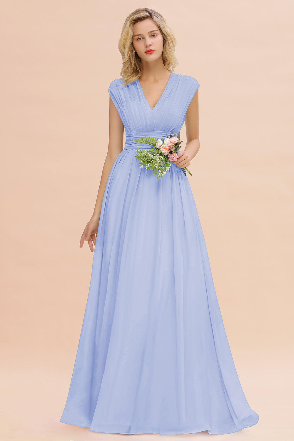 Chiffon V-Neck Sleeveless Elegant A-line Ruffles Bridesmaid Dress