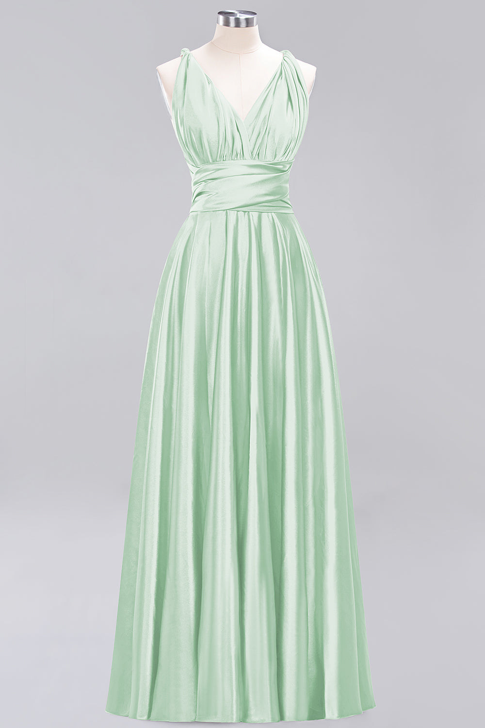 Simple A-Line V-Neck Sleeveless Ruffles Floor Length Bridesmaid Dress