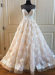Elegant Sweetheart Lace Long A Line Tulle Wedding Dress