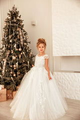 Lovely Long Princess Tulle Floor Length Flower Girl Dress