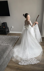 Cute Long Boho Lace Flower Girl Dresses with Sleeves