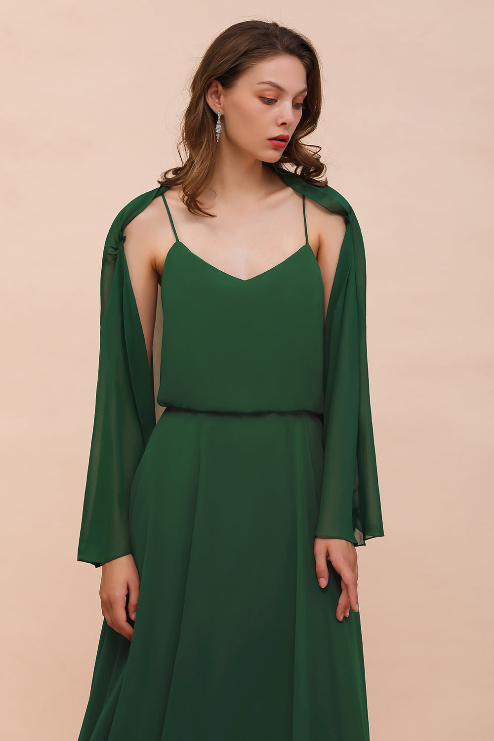 Dark Green Long Sleeve Chiffon Special Occasion Wraps