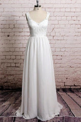 Awesome Long V-neck Lace Chiffon A-line Wedding Dress