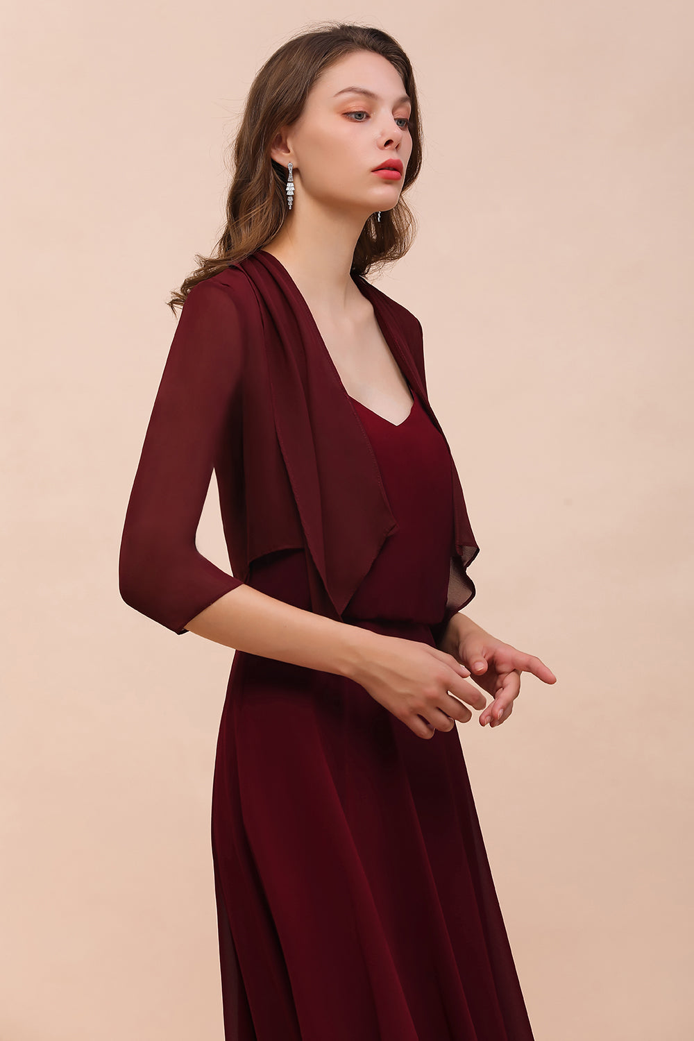 Half Sleeves Chiffon Burgundy Special Occasion Wraps