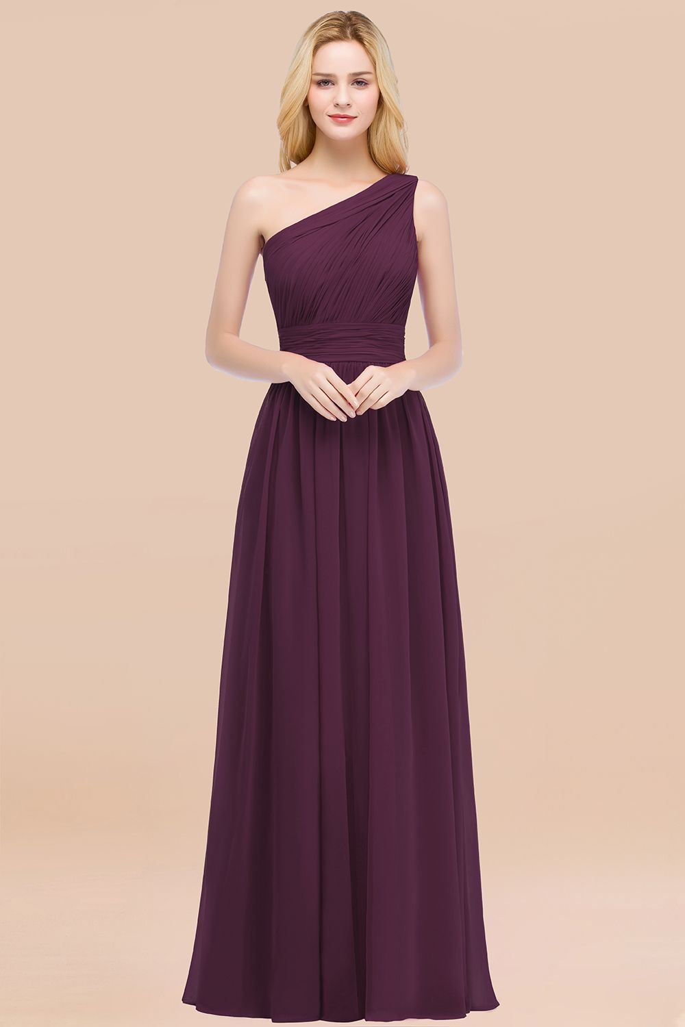 Elegant A-Line Chiffon One Shoulder Sleeveless Ruffles Floor Length Bridesmaid Dresses