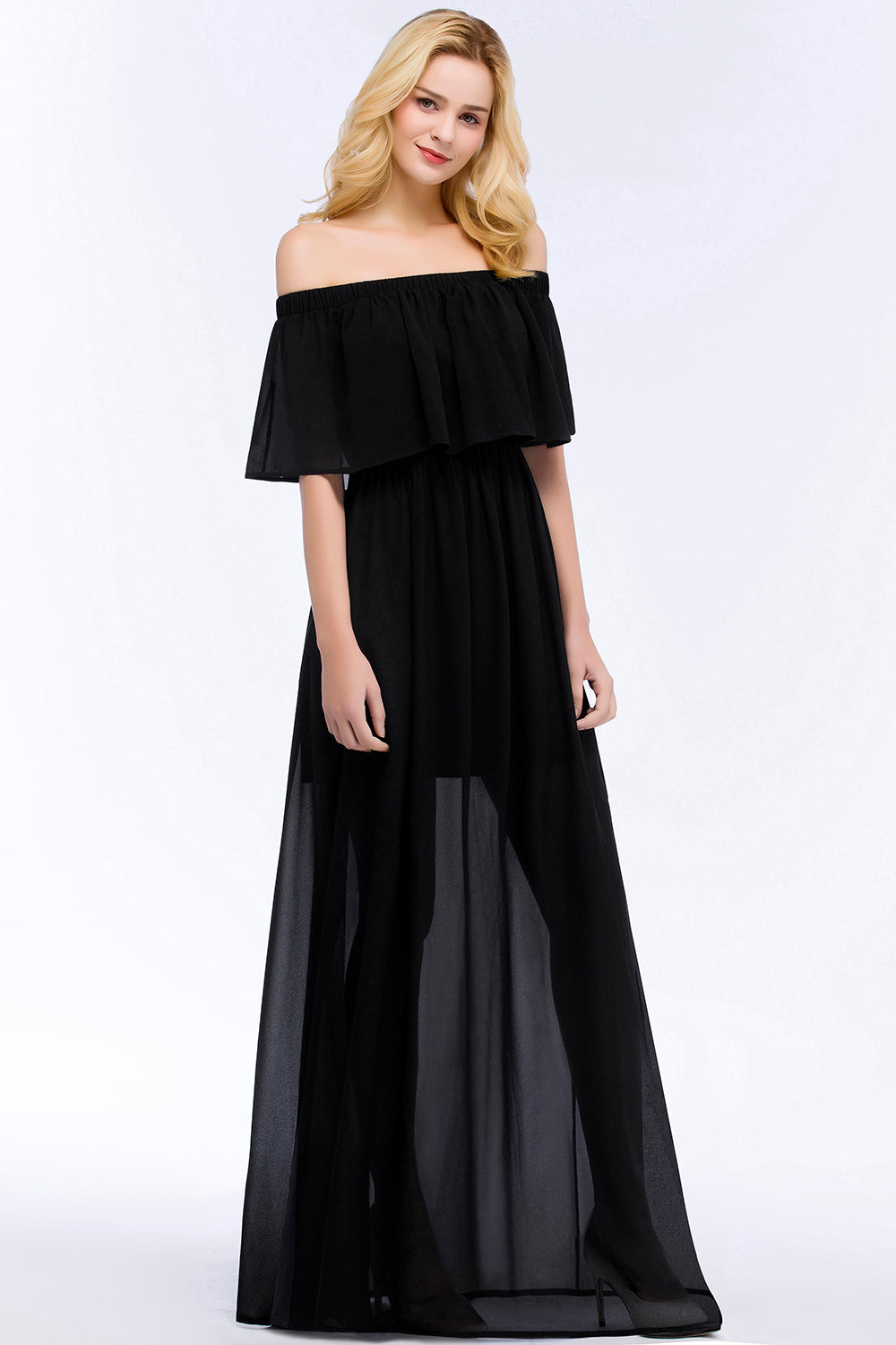Chic Long Off the Shoulder Chiffon A-line Bridesmaid Dress