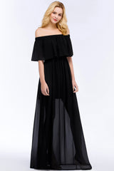 Elegant A-Line Chiffon Off the Shoulder Sleeveless Floor Length Bridesmaid Dresses