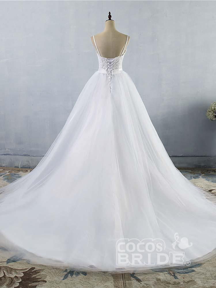 Elegant Long A-line Sweetheart Spaghetti Strap Lace Tulle Wedding Dresses