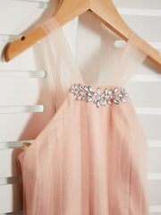 Long A-Line Halter Neck Junior Bridesmaid Dress Tulle Wedding Party Dresses