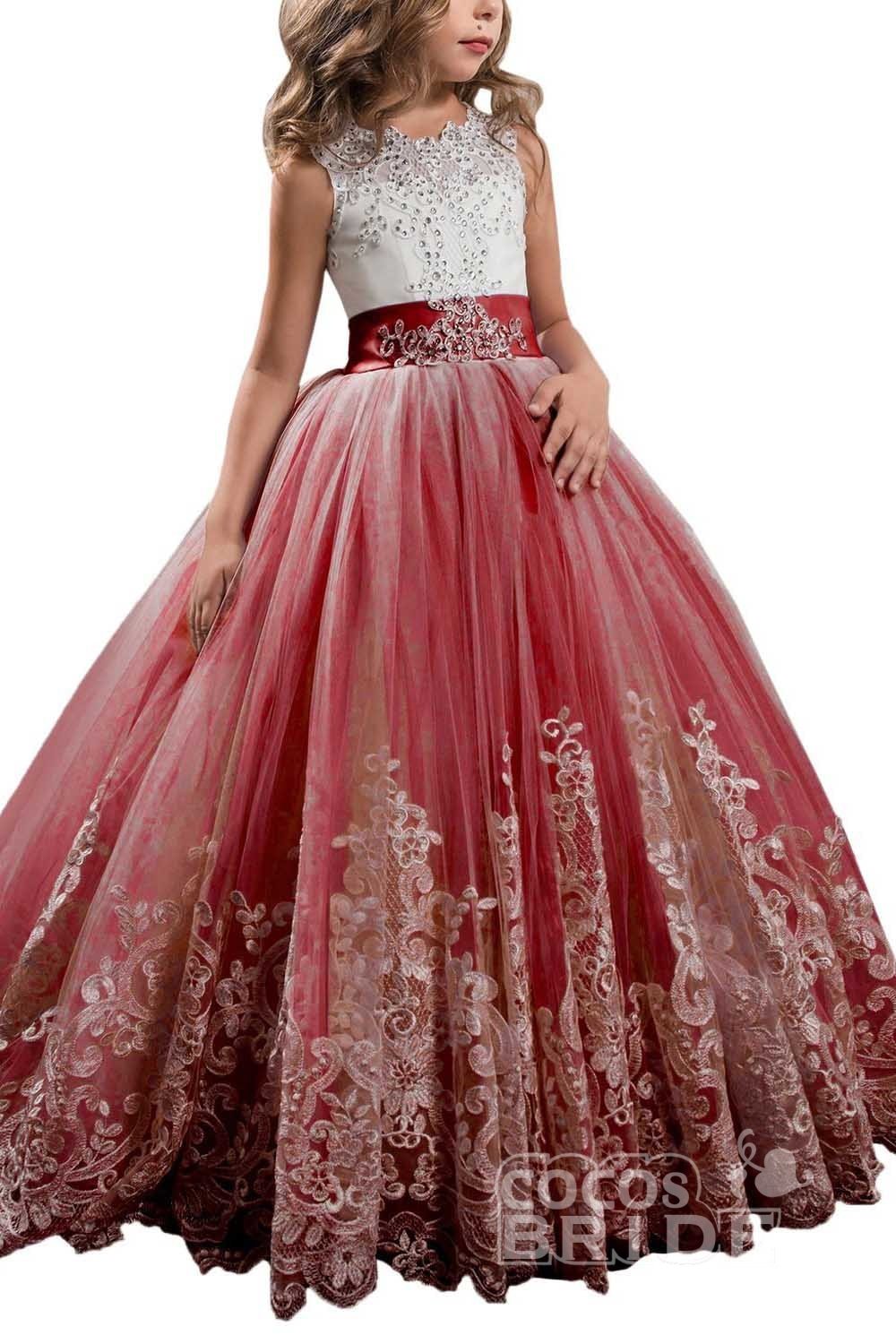 Long Scoop Neck Sleeveless Ball Gown Flower Girl Dress