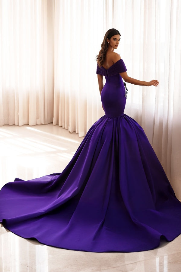 Long Mermaid Off the Shoulder Formal Evening Dresses with Applique Lace