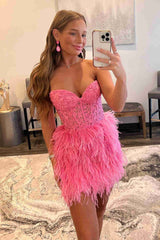 Sweetheart Lace Feather Short Mermaid Homecoming Dress
