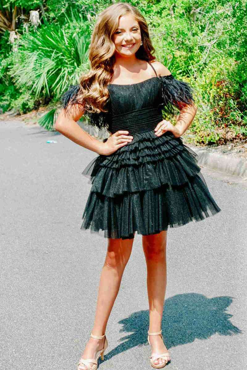 Short A-line Off the Shoulder Tulle Prom Dresses