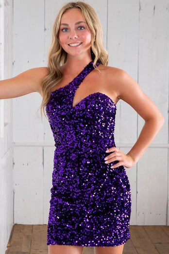 Asymmetrical One Shoulder Dark Green Sequins Mermaid Homecoming Dress