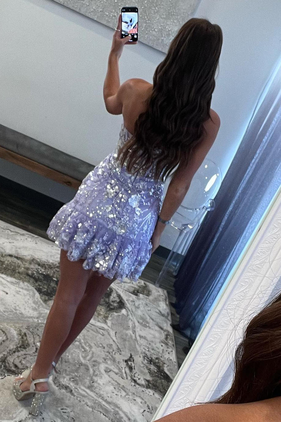 Strapless Mermaid Sequin Appliques Short Homecoming Dress