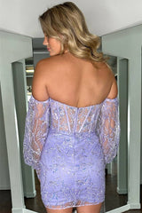 Sweetheart Mermaid Short Lace Homecoming Dress with Removable Sleeves