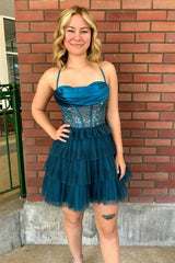 Short A-Line Strapless Satin Party Homecoming Dress