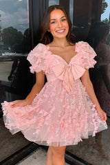 Short Sweetheart A-Line Tulle Homecoming Dress with Sleeves